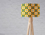 Shadowbright Yellow Lampshade with Retro Blue and White Design