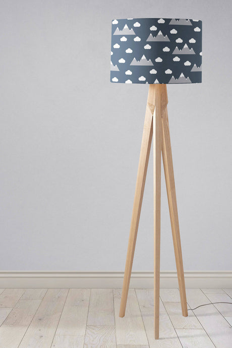 Shadowbright Navy Blue Lampshade with Clouds and Mountains Design