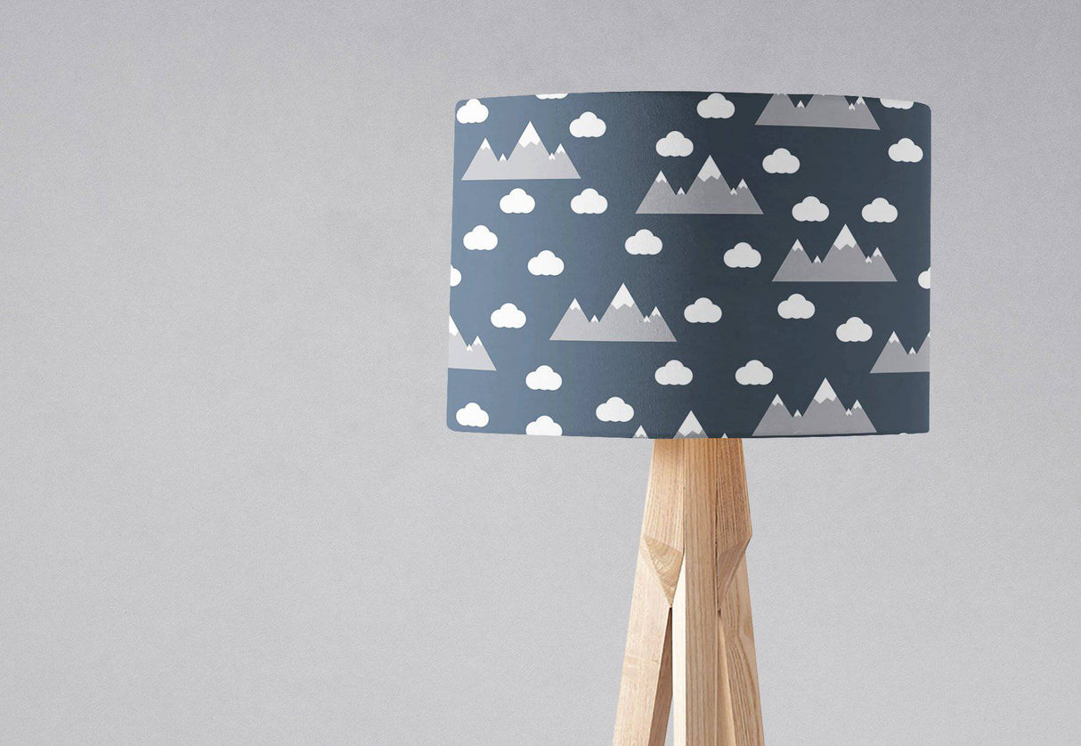 Shadowbright Navy Blue Lampshade with Clouds and Mountains Design