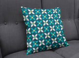 Shadowbright Dark Blue Cushion with White/Blue Geometric Floral Design, Throw Pillow