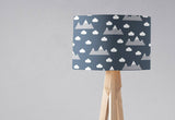 Shadowbright Navy Blue Lampshade with Clouds and Mountains Design