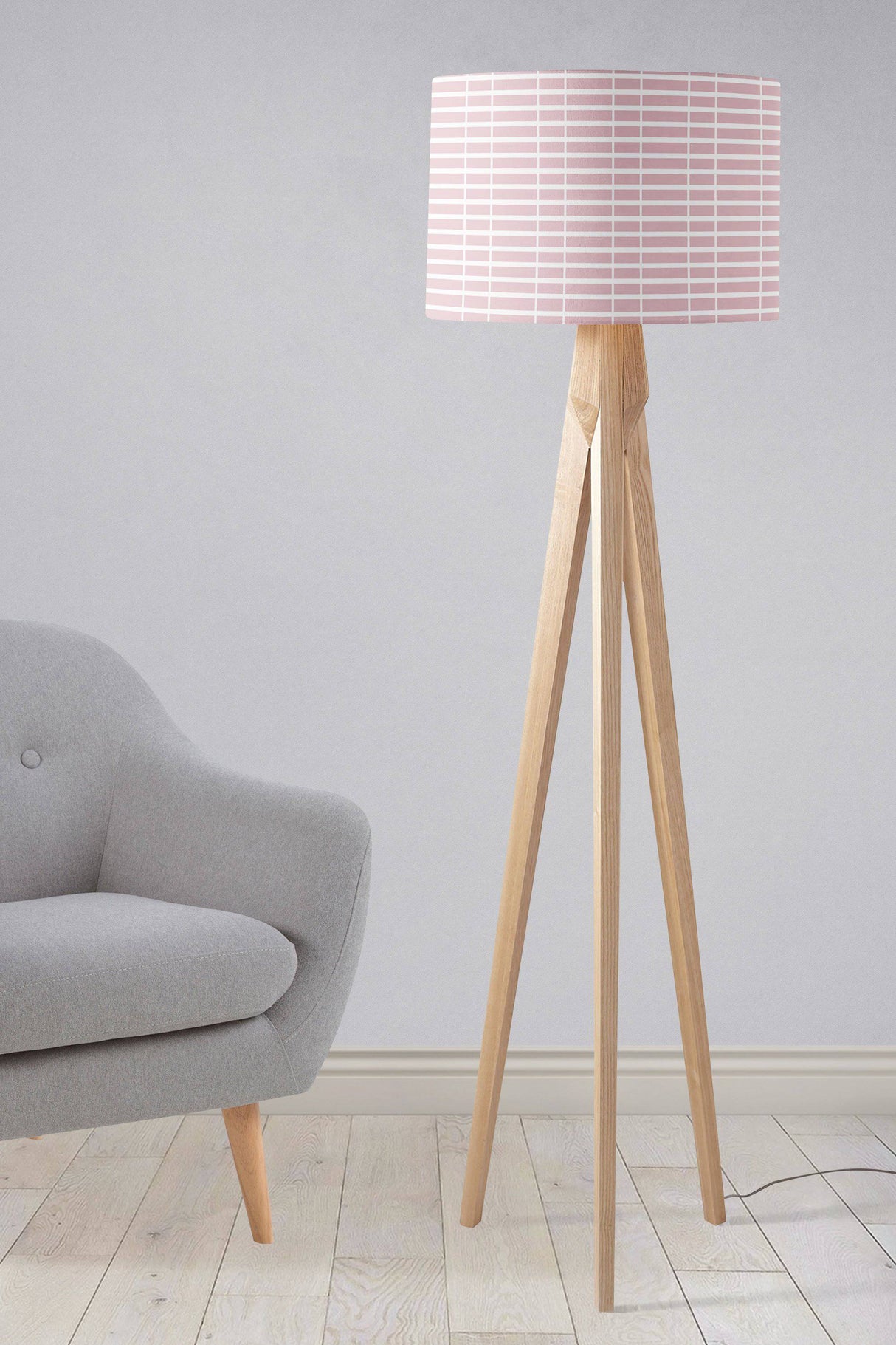 Shadowbright Pink Lampshade with White Lines Geometric Design, Ceiling or Table