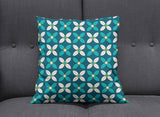 Shadowbright Dark Blue Cushion with White/Blue Geometric Floral Design, Throw Pillow