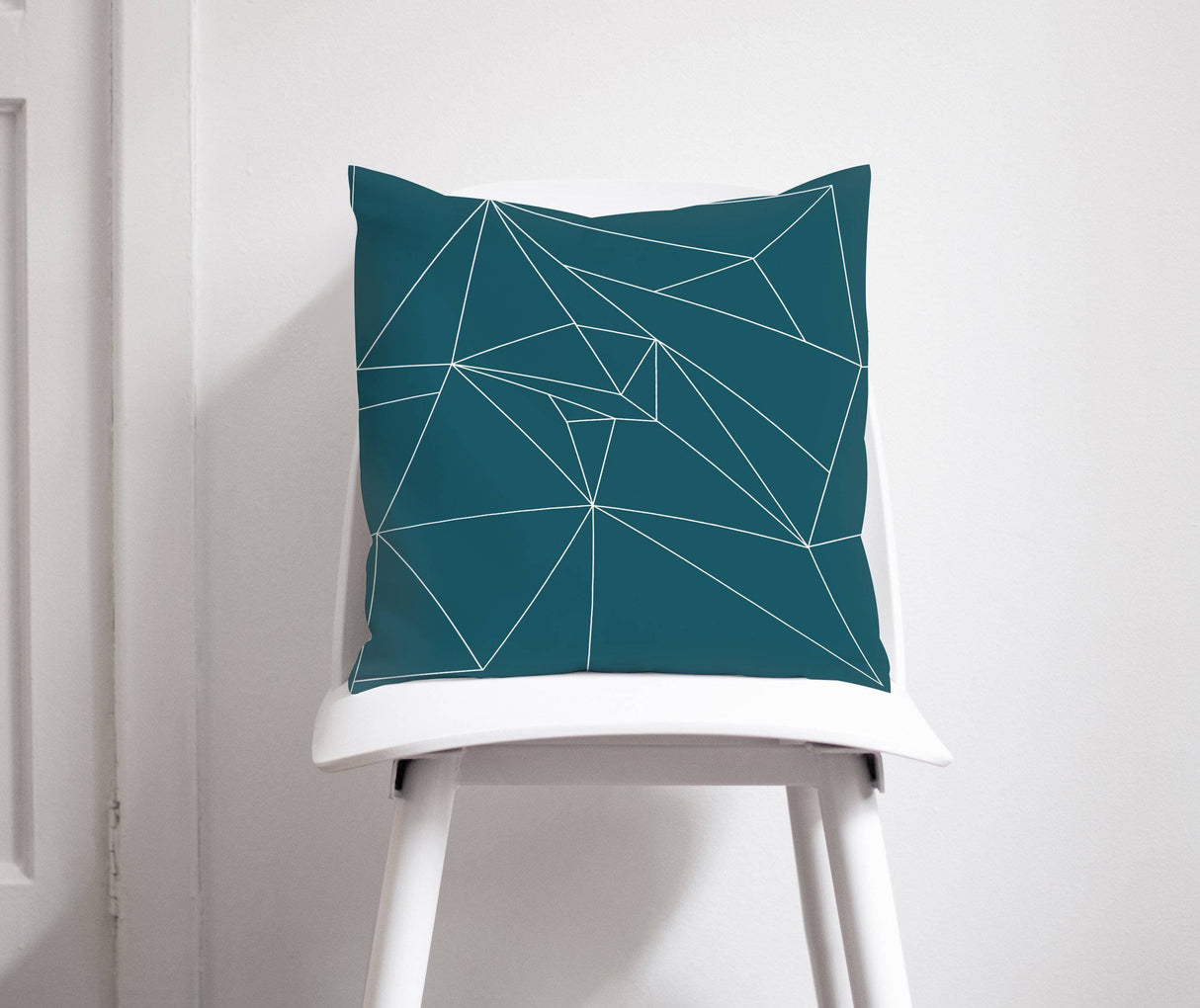 Shadowbright Teal Cushion with a White Geometric Line Design, Throw Pillow