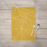 Shadowbright Yellow Tea Towel with a White Geometric Line Design, Dish/Kitchen