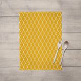 Shadowbright Mustard Yellow Tea Towel with White Geometric Design,