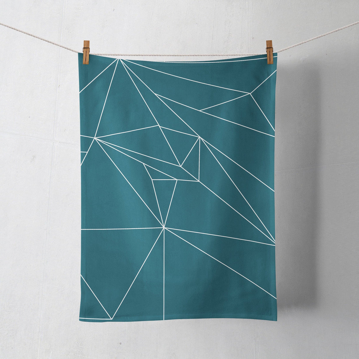 Shadowbright Teal Tea Towel with a White Line Geometric Design, Dish/Kitchen Towel