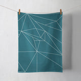 Shadowbright Teal Tea Towel with a White Line Geometric Design, Dish/Kitchen Towel