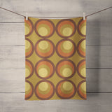Shadowbright Mustard Yellow Tea Towel with Orange and Brown Retro Design