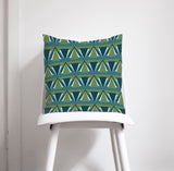 Shadowbright Green and Blue Art Deco Design Cushions, Throw Pillow
