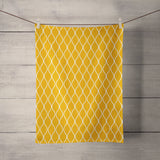 Shadowbright Mustard Yellow Tea Towel with White Geometric Design,