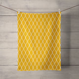 Shadowbright Mustard Yellow Tea Towel with White Geometric Design,