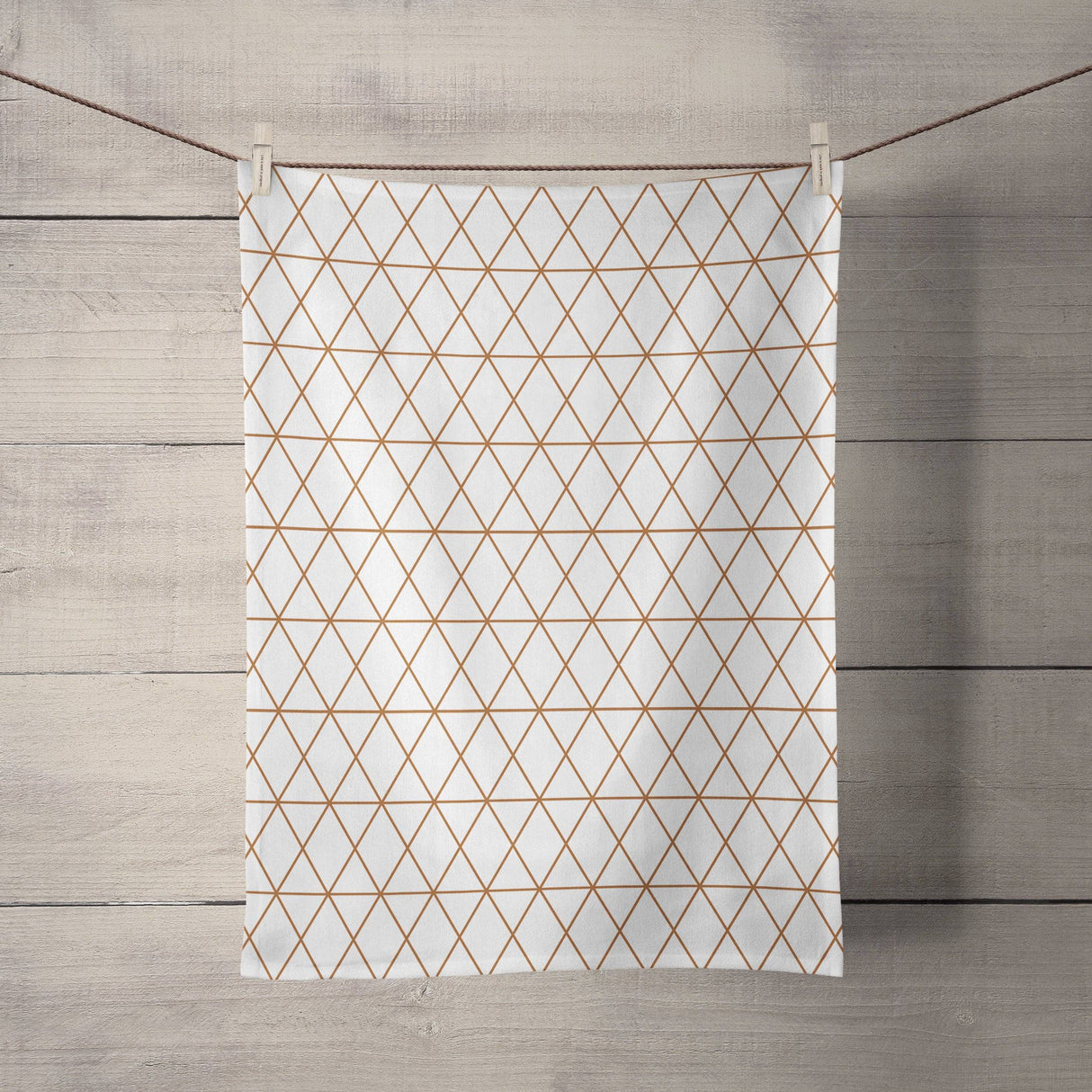 Shadowbright Dish/Kitchen White Tea Towel with Copper Lines Geometric Design