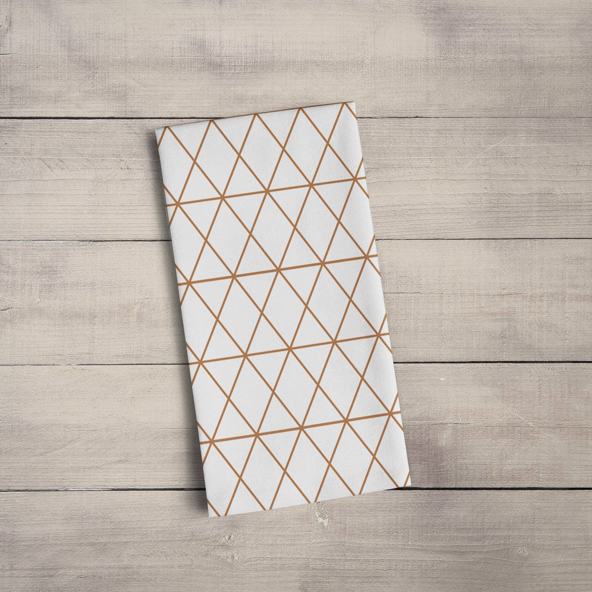 Shadowbright Dish/Kitchen White Tea Towel with Copper Lines Geometric Design
