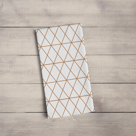 Shadowbright Dish/Kitchen White Tea Towel with Copper Lines Geometric Design