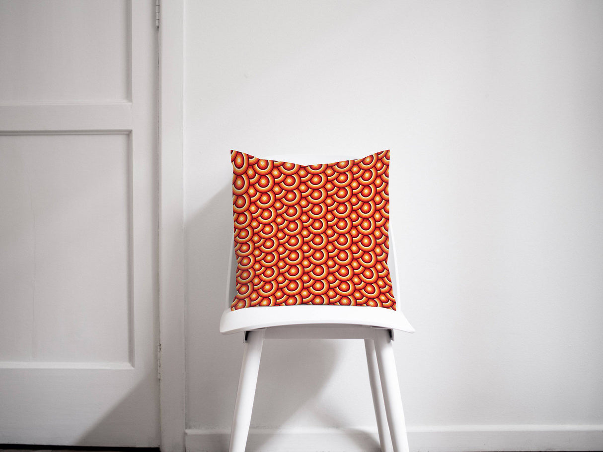 Shadowbright Orange Cushion with a 70's Retro Circles Design, Throw Pillow