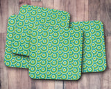 Shadowbright Green Retro 70's Design Geometric Circle Design Coasters - 9cm x 9cm