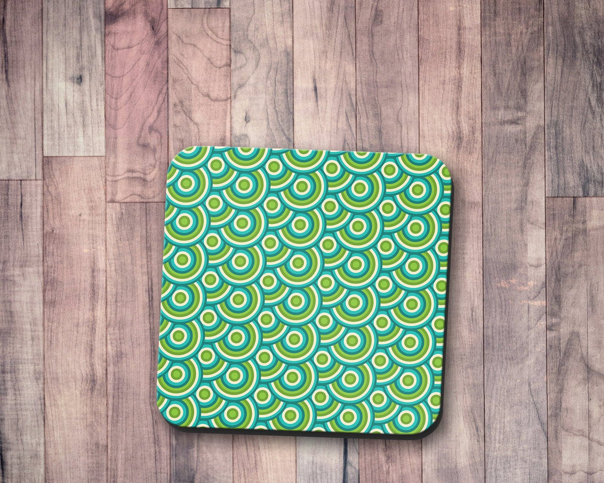 Shadowbright Green Retro 70's Design Geometric Circle Design Coasters - 9cm x 9cm