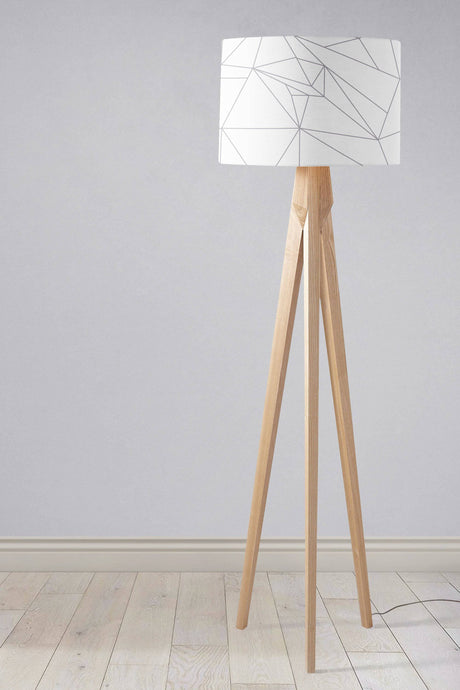 Shadowbright White Lampshade with a Grey Lines Geometric Design