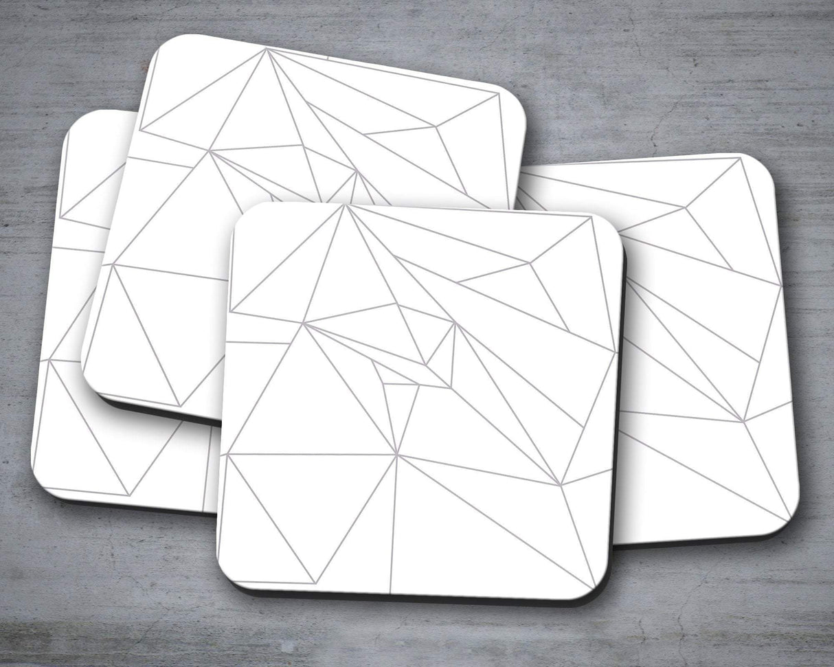 Shadowbright White Coasters with Grey Geometric Line Design, Table Decor Mat