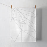Shadowbright White Tea Towel with Grey Geometric Line Design, Dish/Kitchen Towel