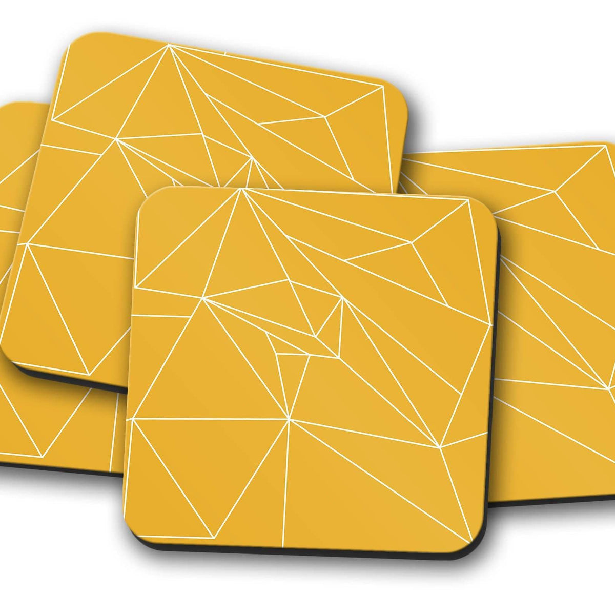 Shadowbright Yellow & White Line Geometric Coasters – Set of 4 Mats ...