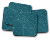 Shadowbright Teal Coasters with a White Line Geometric Design - 9cm x 9cm