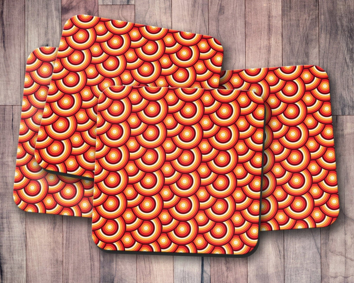 Shadowbright Orange Retro 70's Design Coasters, Table Decor Drinks Mat