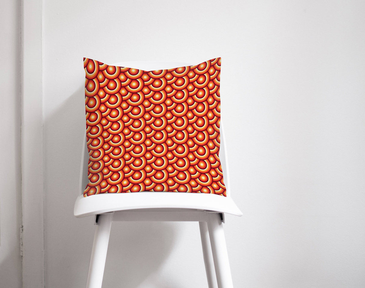 Shadowbright Orange Cushion with a 70's Retro Circles Design, Throw Pillow