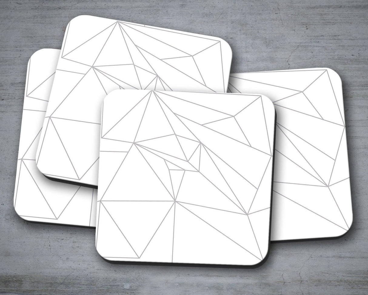 Shadowbright White Coasters with Grey Geometric Line Design, Table Decor Mat