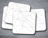 Shadowbright White Coasters with Grey Geometric Line Design, Table Decor Mat