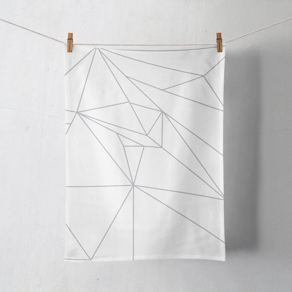 Shadowbright White Tea Towel with Grey Geometric Line Design, Dish/Kitchen Towel
