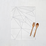 Shadowbright White Tea Towel with Grey Geometric Line Design, Dish/Kitchen Towel