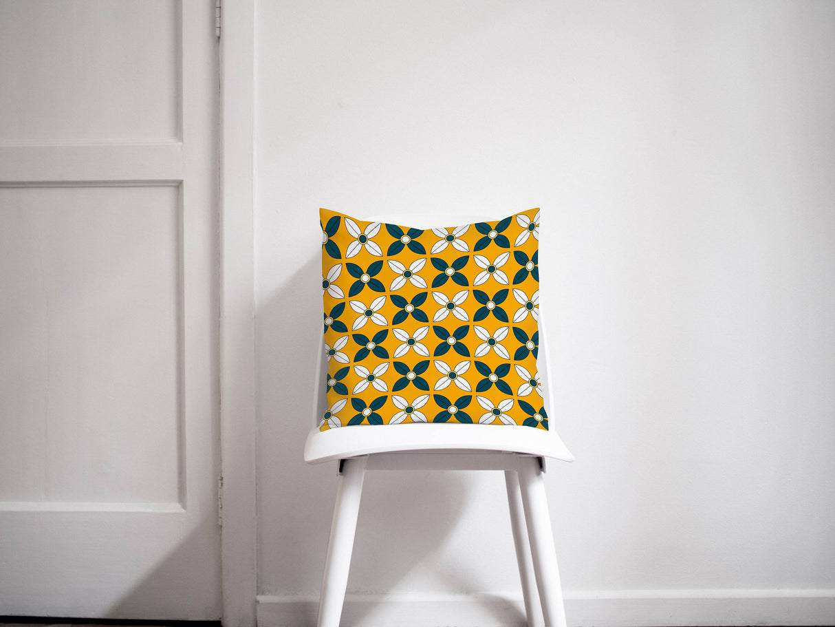 Shadowbright Yellow and Navy Blue Geometric Design Cushion, Throw Pillow