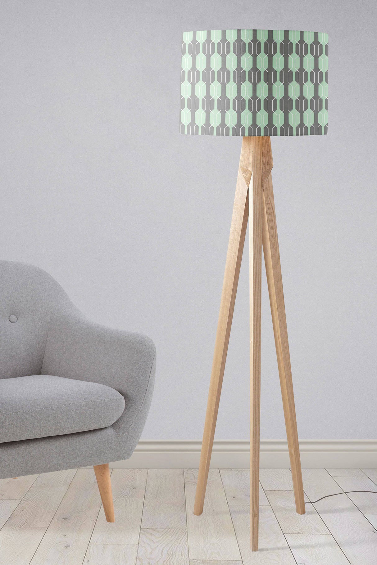 Shadowbright Grey Lampshade with Mint Green Geometric Design, Ceiling or Table