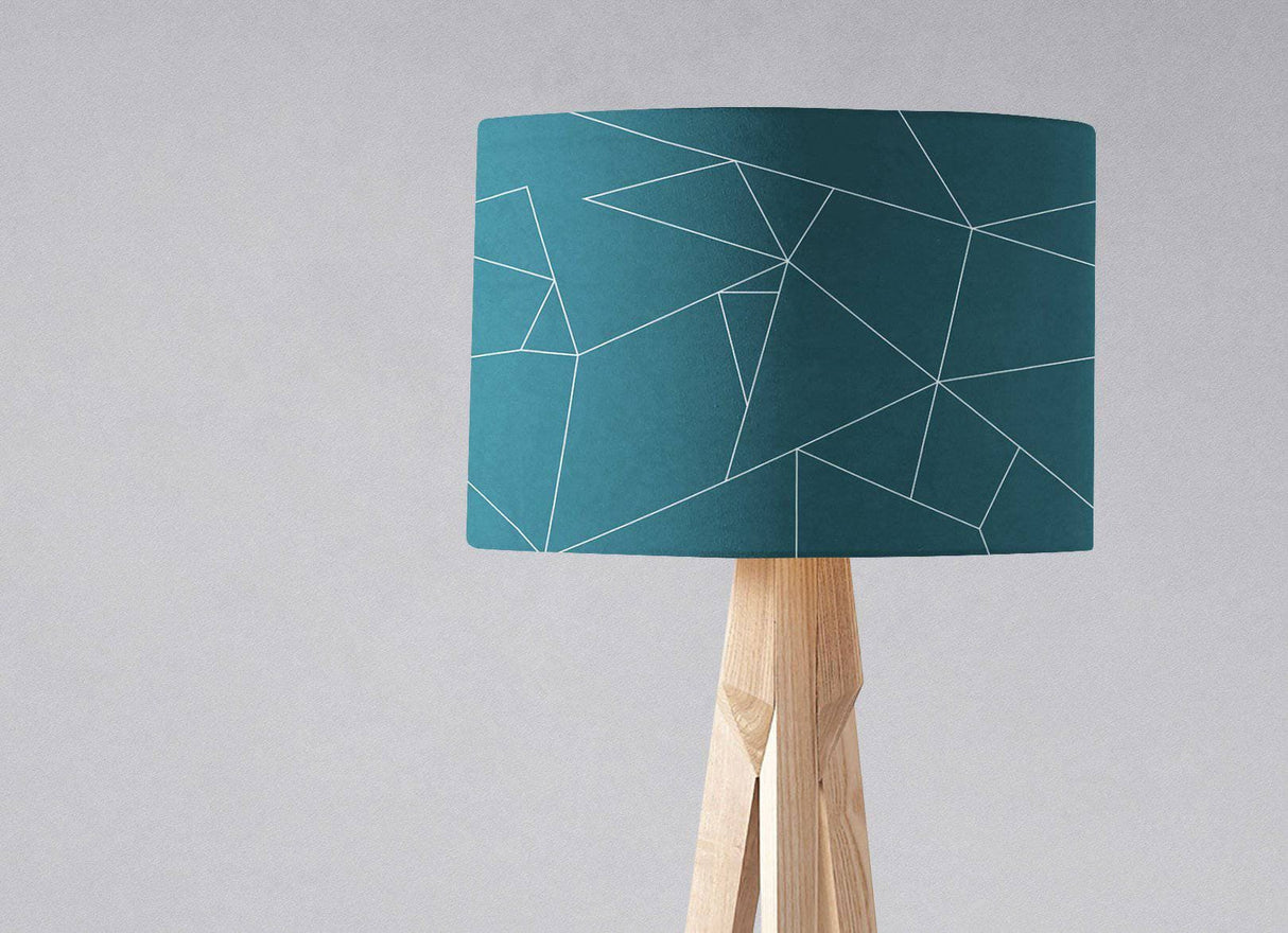 Shadowbright Teal Ceiling or Table Lampshade with White Lines Geometric Design