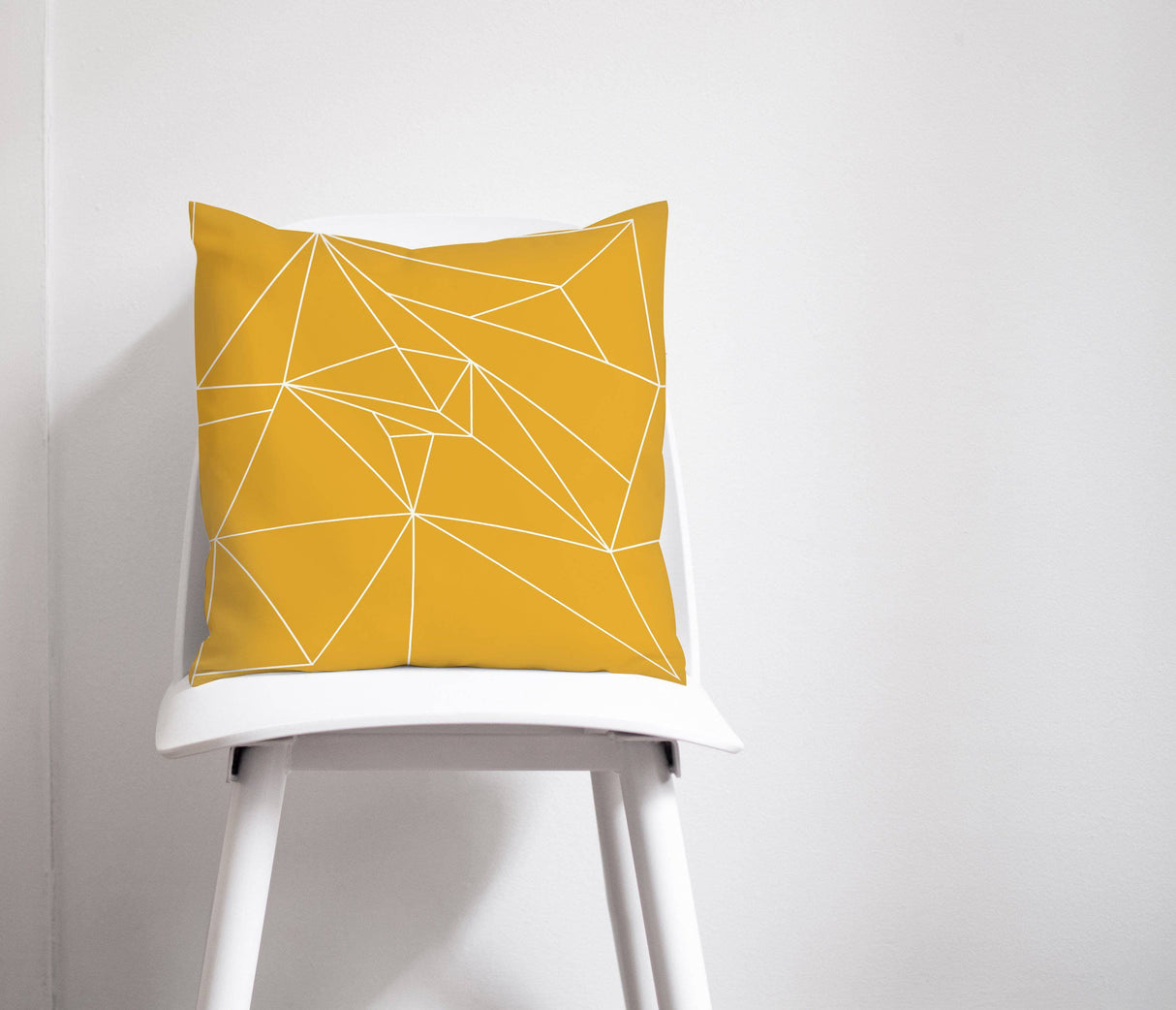 Shadowbright Yellow Cushion with White Lines Geometric Design, Throw Pillow