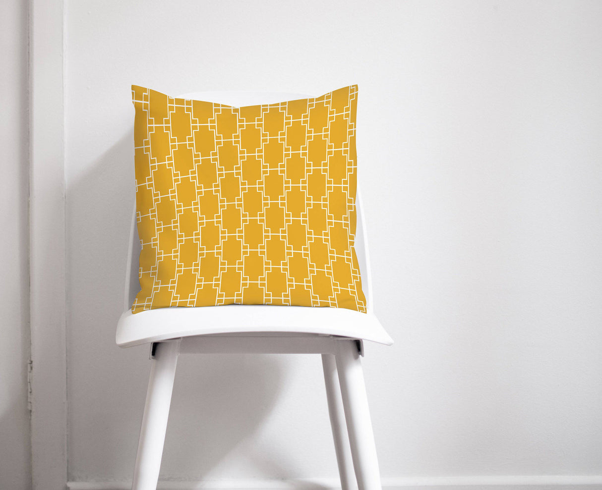 Shadowbright Yellow Cushion with White Squares Geometric Design, Throw Pillow