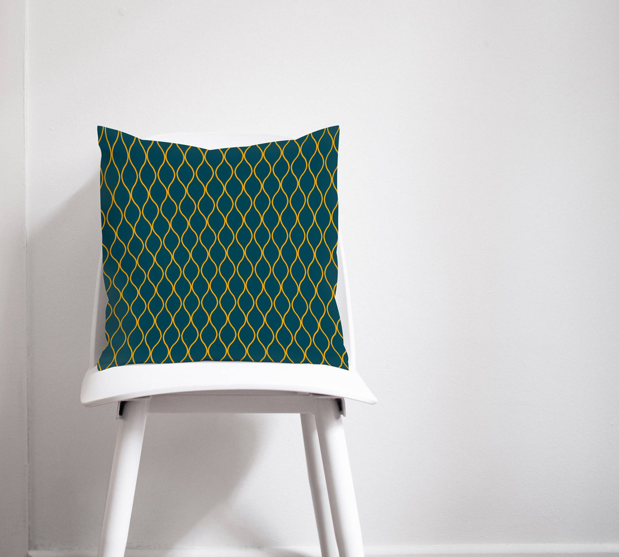Shadowbright Teal Cushion with Yellow Geometric Design, Throw Pillow