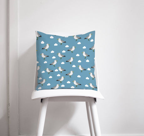 Shadowbright Blue Cushion with a Seagull Design, Throw Pillow