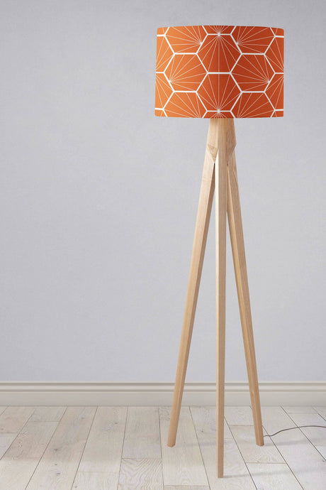 Shadowbright Orange Ceiling or Table Lampshade with White Hexagon Design