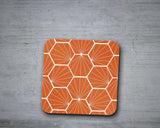 Shadowbright Orange Coasters with a White Hexagon Design, Table Mat