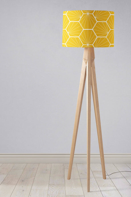 Shadowbright Yellow Lampshade with White Hexagon Design