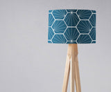 Shadowbright Peacock Blue Ceiling  or Table Lampshade with White Hexagon Design
