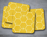 Shadowbright Yellow Coasters with a White Hexagon Design, Table Mat