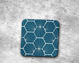 Shadowbright Peacock Blue Coasters with White Hexagon Design