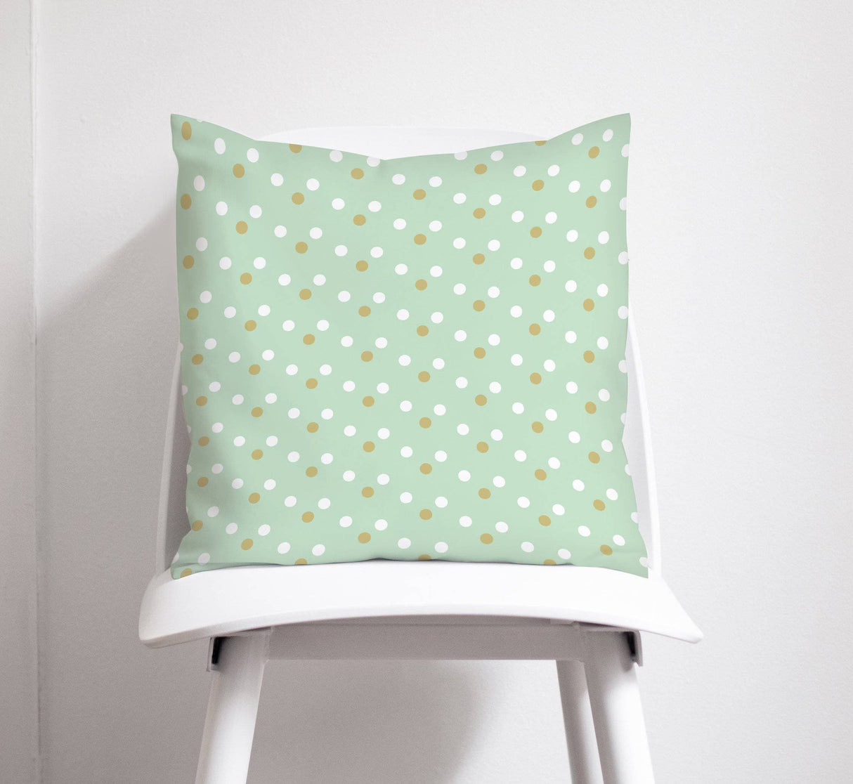 Shadowbright Mint Green Cushion with Gold/White Spotted Design, Throw Pillow