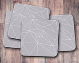 Shadowbright Grey Coasters with White Lines Geometric Design, Table Decor Mat