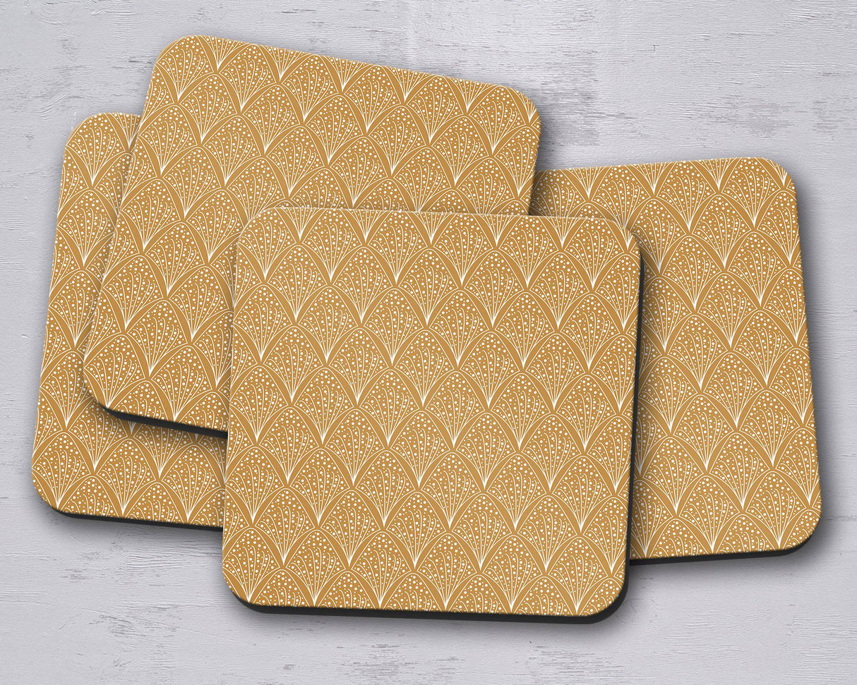 Shadowbright Gold and White Contemporary Design Coasters, 9cm x 9cm