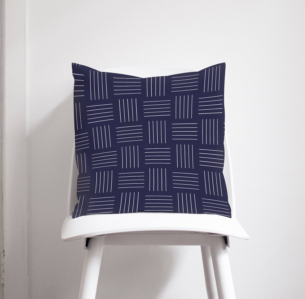 Shadowbright Navy Blue with White Lines Geometric Design Cushions, Throw Pillow